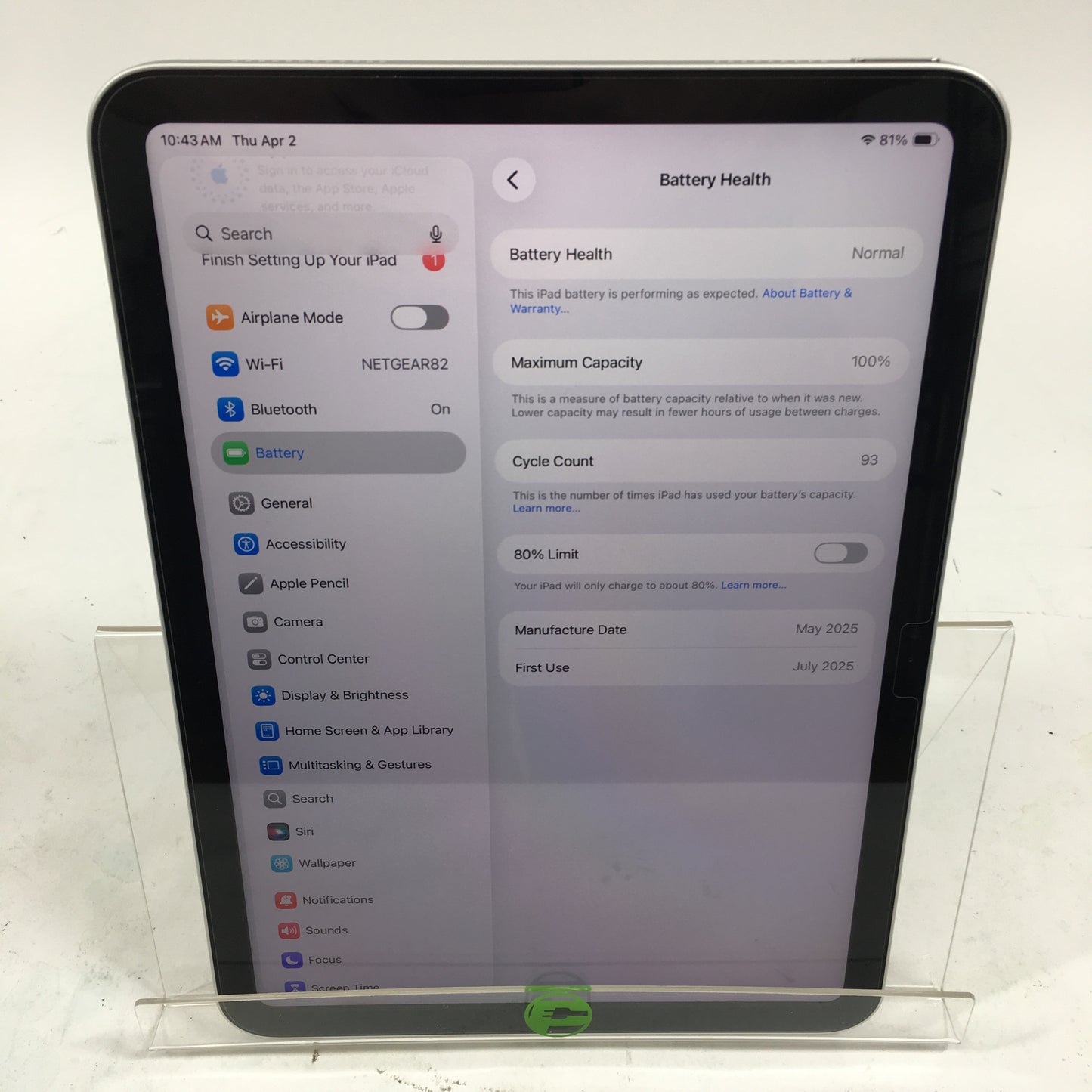 WiFi Only Apple iPad 11" (A16) 128GB Silver MD3Y4LL/A