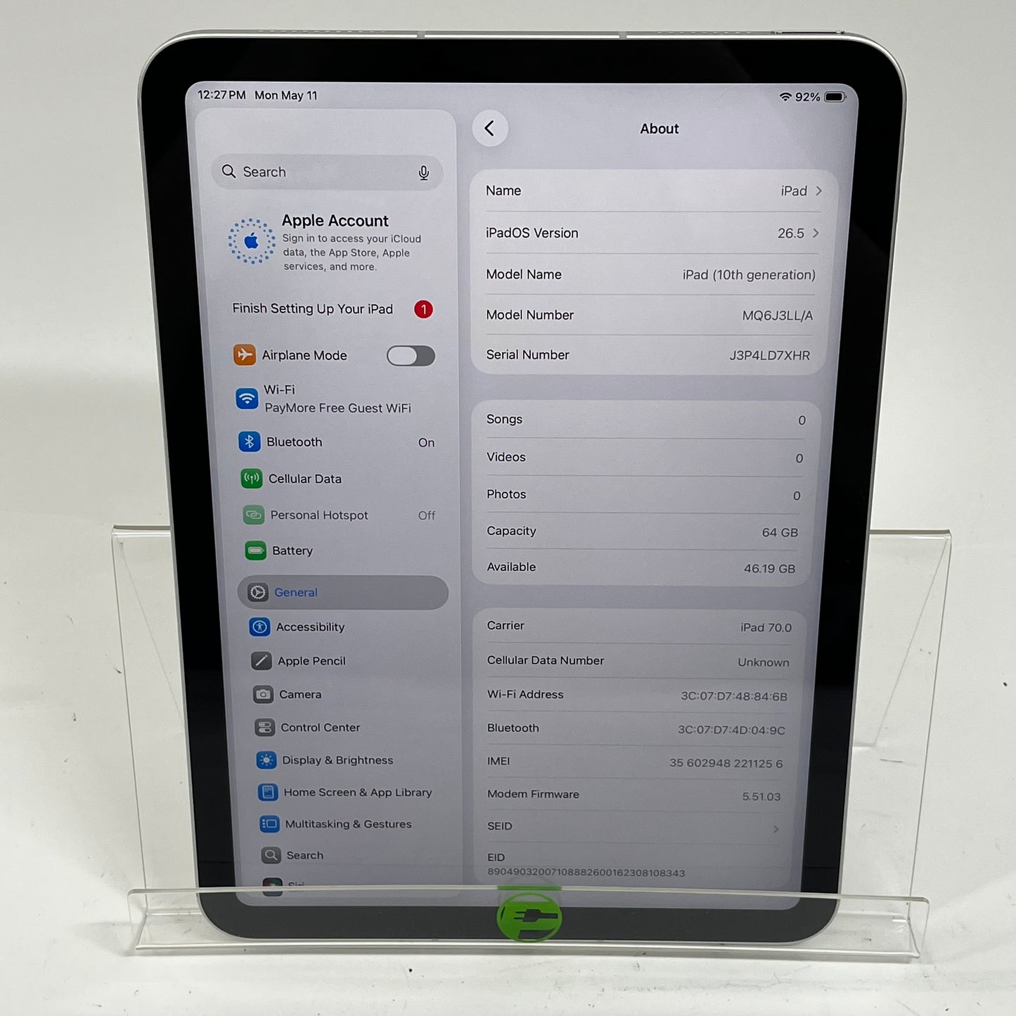 Unlocked Apple iPad 10th Gen 64GB Silver MQ6J3LL/A