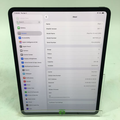 Unlocked Apple iPad Pro 13" M5 256GB Space Black ME7W4LL/A