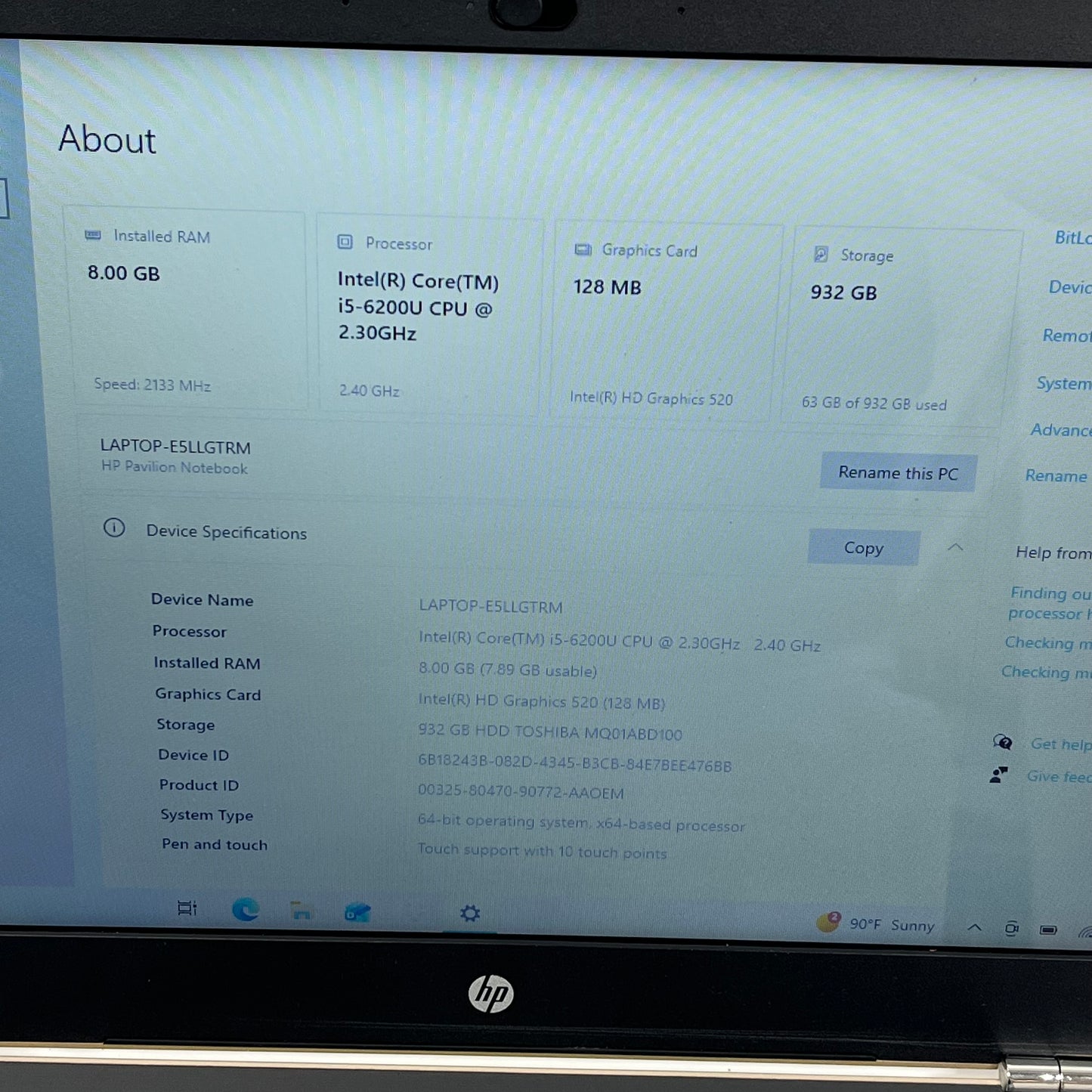 HP Pavilion 15-AU030WM 15.6" i5-6200U 2.4GHz 8GB RAM 1TB SSD