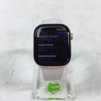 GPS Only Apple Watch Series 10 46MM Gold Aluminum White Sport Band MWWU3LW/A