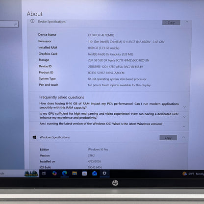 HP ProBook 450 G8 15.6" i5-1135G7 2.4GHz 8GB RAM 256GB SSD