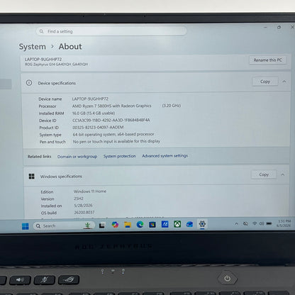 Asus ROG Zephyrus G14 GA401Q 14" Ryzen 7 5800HS 3.2GHz 16GB 512GB SSD GTX 1650