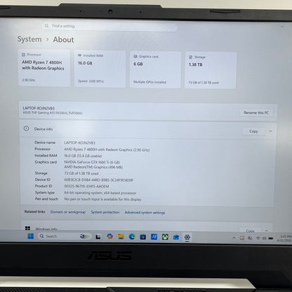 Asus TUF A15 TUF506 15.6" Ryzen 7 4800H 2.9GHz 16 1TB SSD GeForce GTX 1660 Ti
