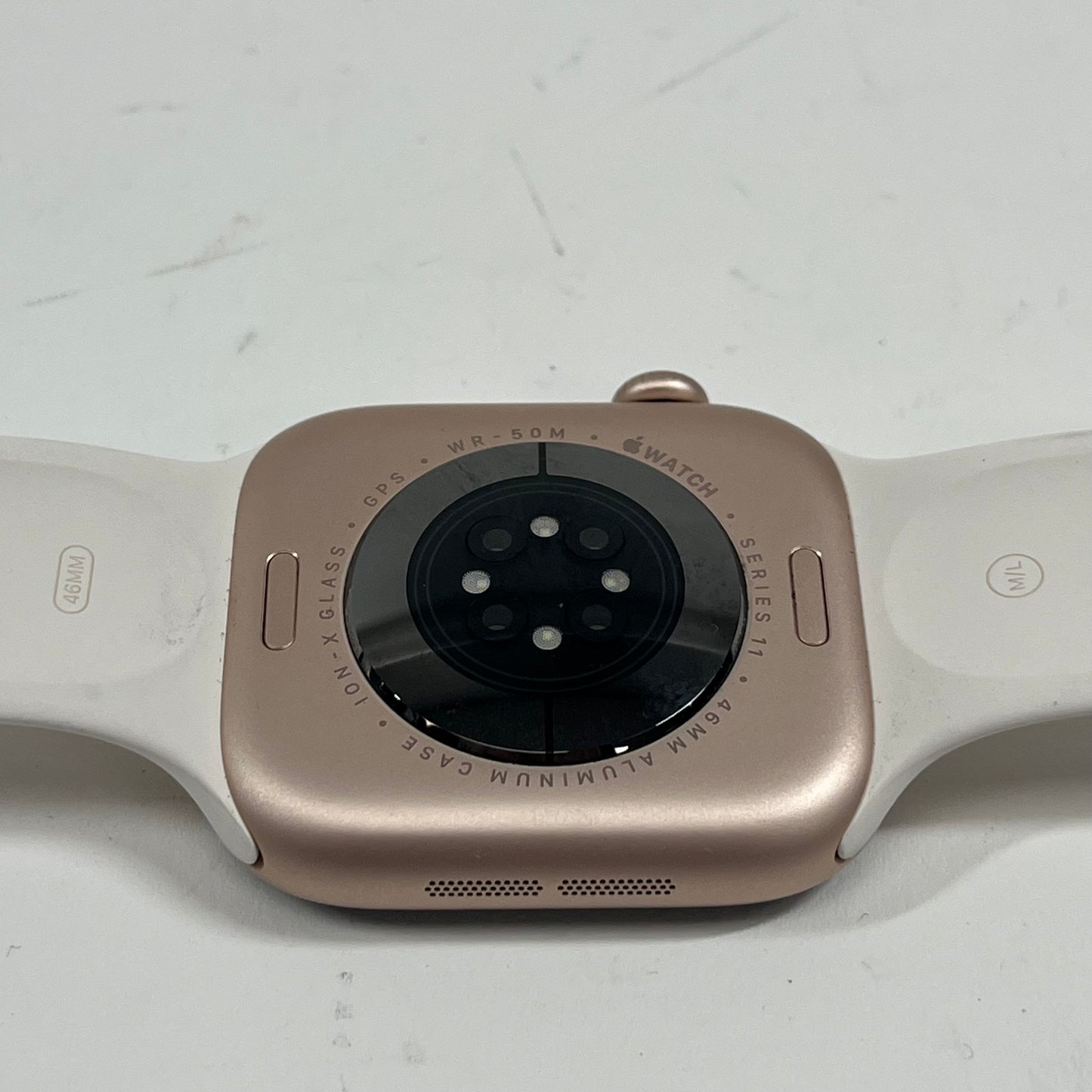 GPS Only Apple Watch Series 11 46MM Rose Gold Aluminum White Band MEV74LW/A