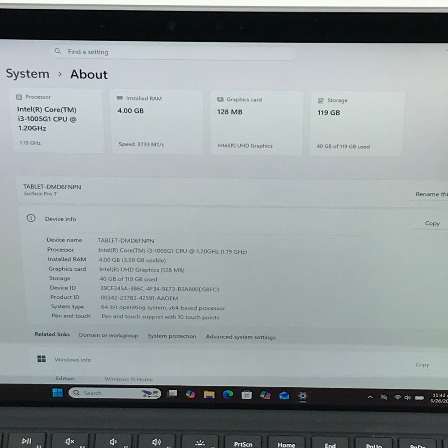 Microsoft Surface Pro 7 1886 12.3" i3-1005G1 1.2GHz 4GB RAM 128GB SSD
