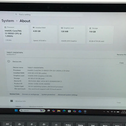 Microsoft Surface Pro 7 1886 12.3" i3-1005G1 1.2GHz 4GB RAM 128GB SSD
