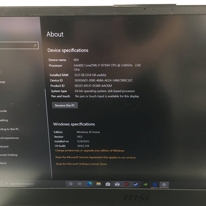 MSI Stealth GS65 15.6" i7-9750H 2.6GHz 32GB RAM 500GB SSD GeForce RTX 2060
