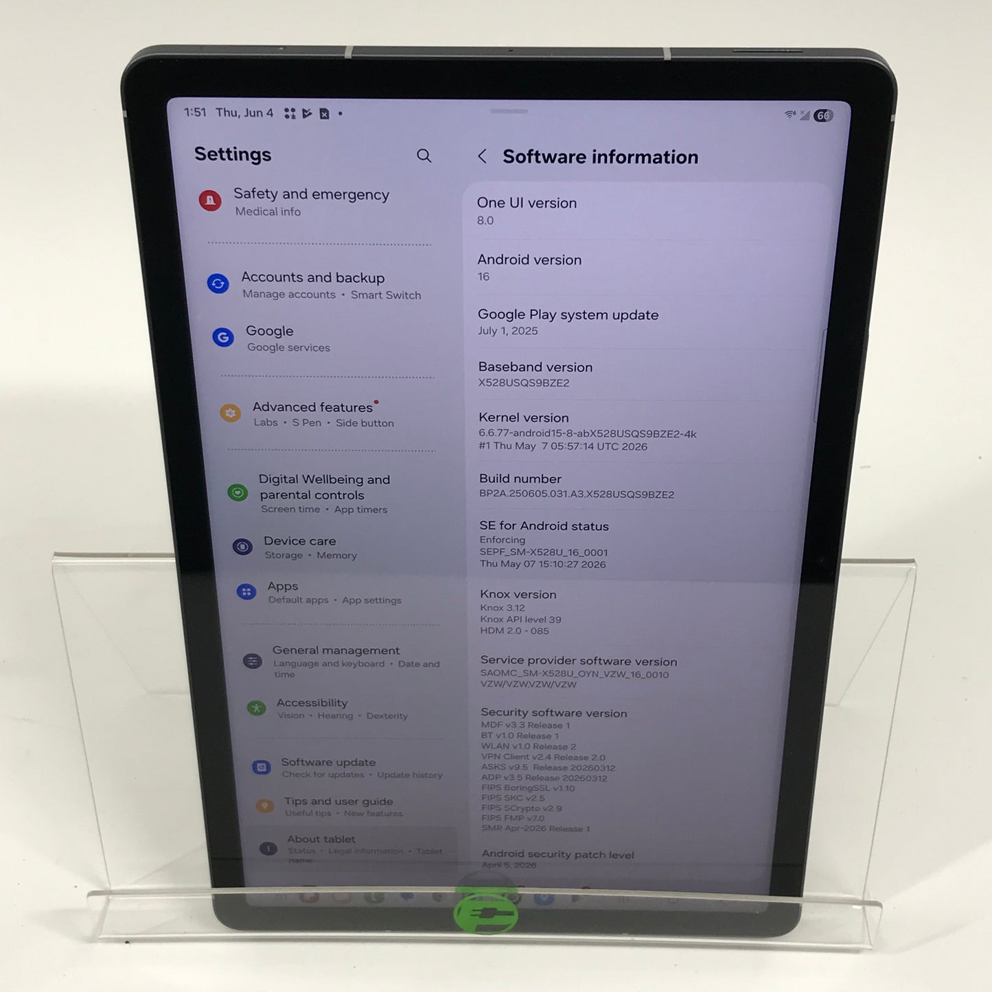 Verizon Samsung s10 Fe 5g 10.9" 128GB Silver SM-X528U
