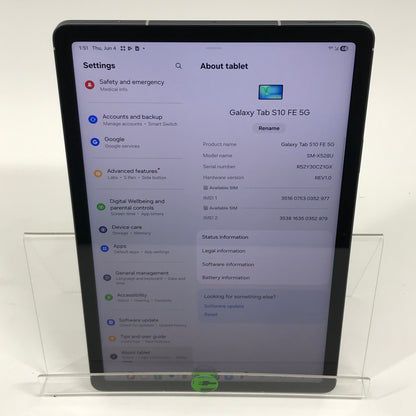 Verizon Samsung s10 Fe 5g 10.9" 128GB Silver SM-X528U