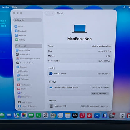 2026 Apple MacBook Neo 13" A18 Pro 5C GPU 4.0GHz 8GB RAM 256GB SSD MHFF4LL/A