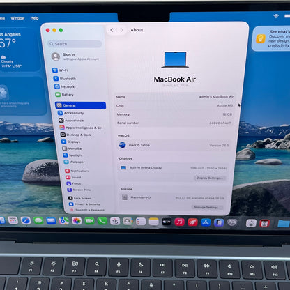 2024 Apple MacBook Air 13.6" M3 10C GPU 4.0GHz 16GB RAM 512GB SSD MXCV3LL/A