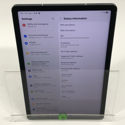 Verizon Samsung s10 Fe 5g 10.9" 128GB Silver SM-X528U
