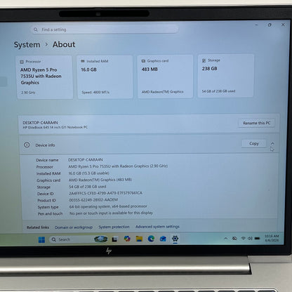 HP EliteBook 645 G11 14" Ryzen 5 Pro 7535U 2.9GHz 16GB RAM 256GB SSD