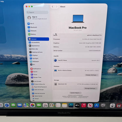 2019 Apple MacBook Pro 16" i9 2.4GHz 32GB RAM 512GB SSD Silver A2141
