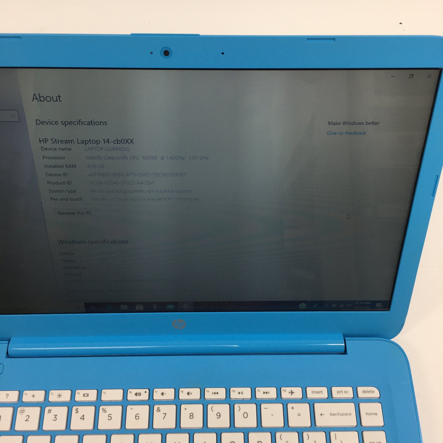 HP Stream 14-CB011WM 14" Celeron N3060 1.6GHz 4GB RAM 32GB SSD