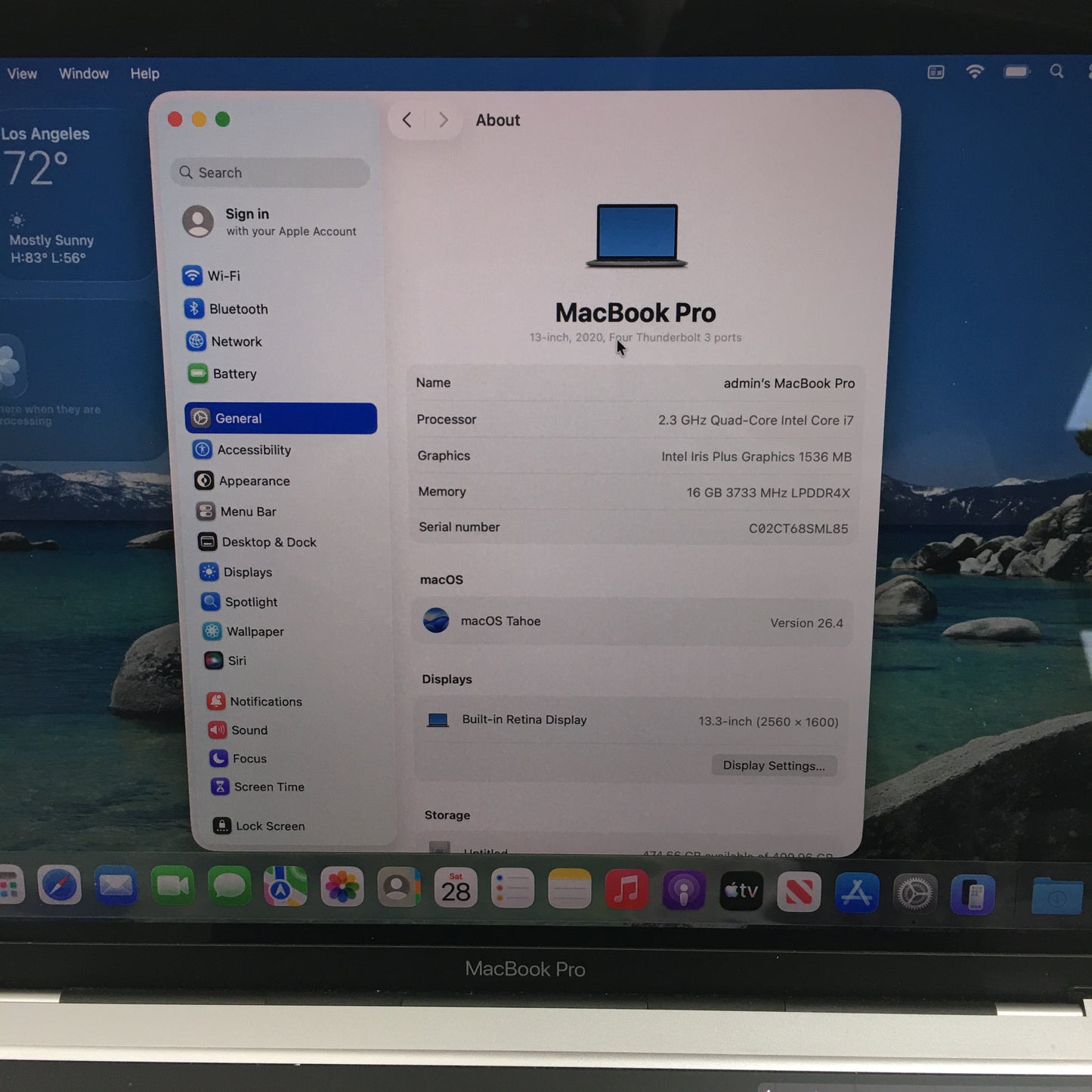 2020 Apple MacBook Pro 13.3" i7 2.3GHz 16GB RAM 512GB SSD Space Gray A2251