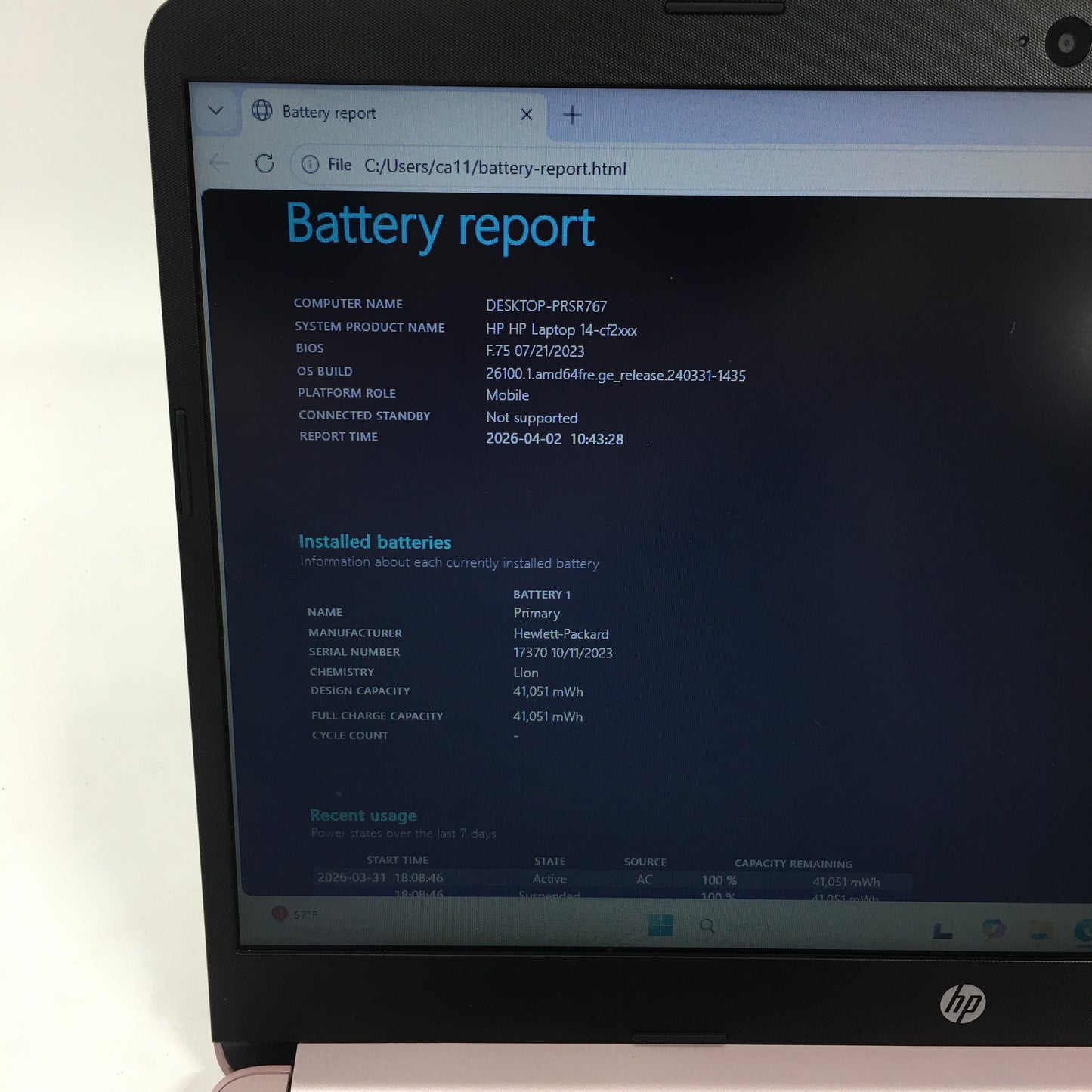 HP Laptop 14-CF2112WM 14" Celeron N4120 1.1GHz 4GB RAM 64GB