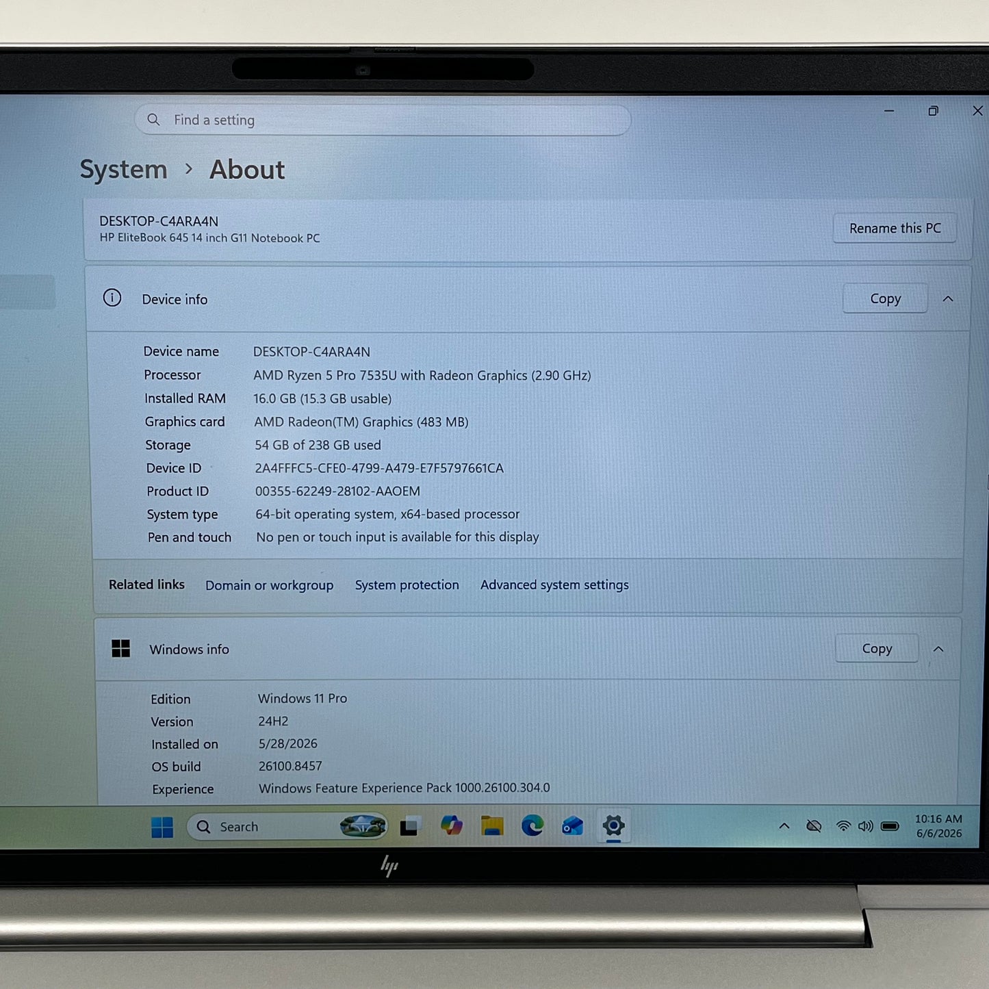 HP EliteBook 645 G11 14" Ryzen 5 Pro 7535U 2.9GHz 16GB RAM 256GB SSD