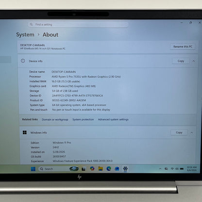 HP EliteBook 645 G11 14" Ryzen 5 Pro 7535U 2.9GHz 16GB RAM 256GB SSD