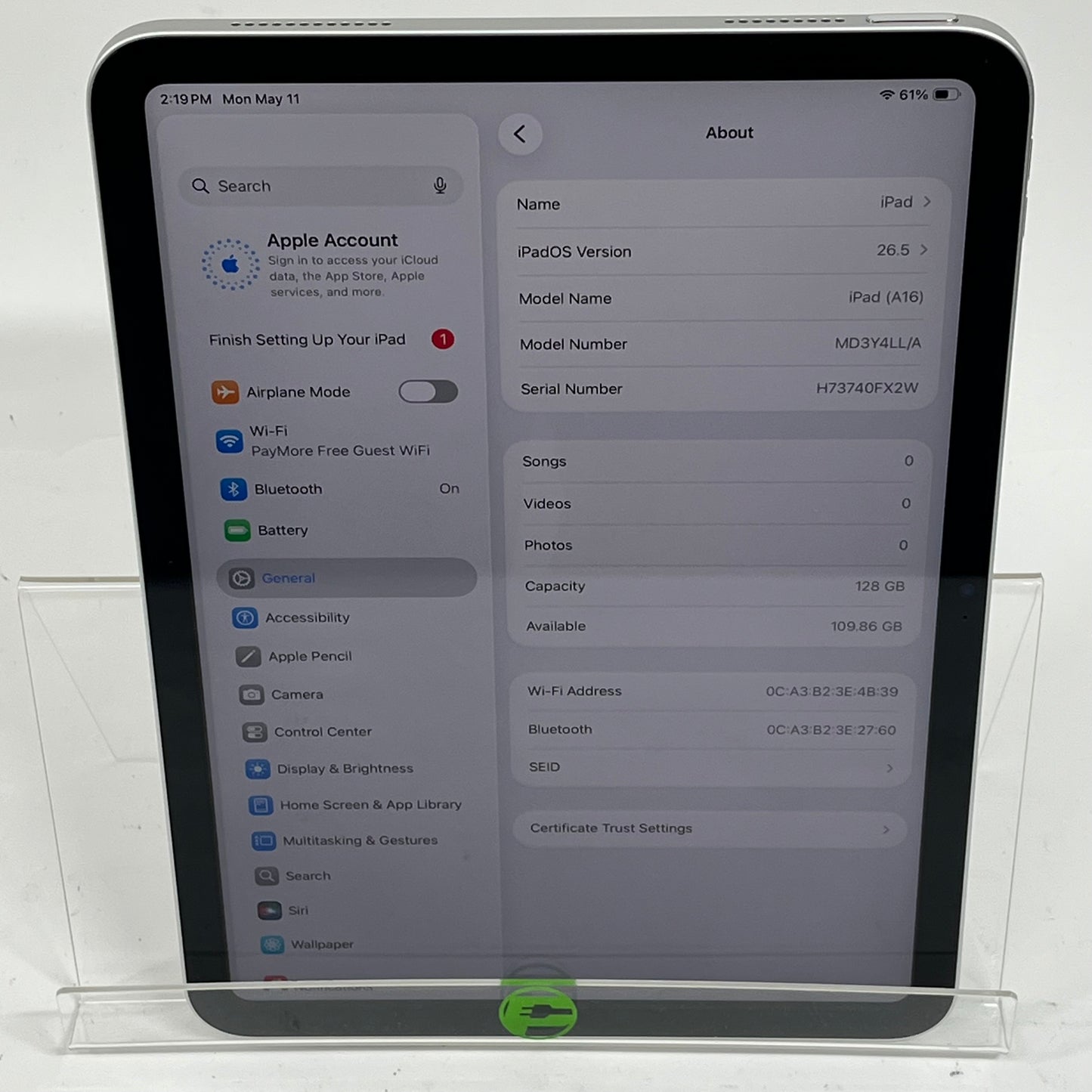 WiFi Only Apple iPad 11" (A16) 128GB Silver MD3Y4LL/A