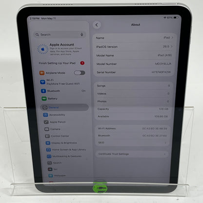 WiFi Only Apple iPad 11" (A16) 128GB Silver MD3Y4LL/A