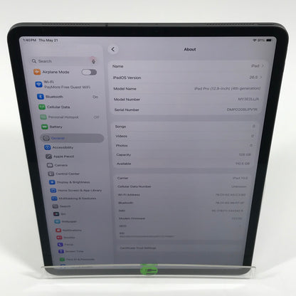 WiFi Only Apple iPad Pro 12.9" 4th Gen 128GB Space Gray MY3E2LL/A
